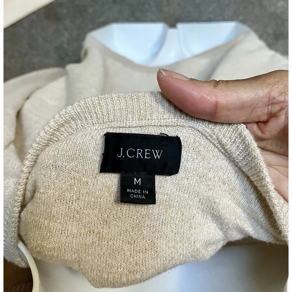 J Crew Men's Heritage All Cotton‎ Sweater Polo Medium Beige Long Sleeve
